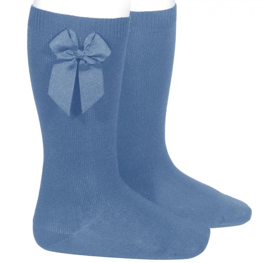 BOW SOCKS - French Blue Knee High Socks