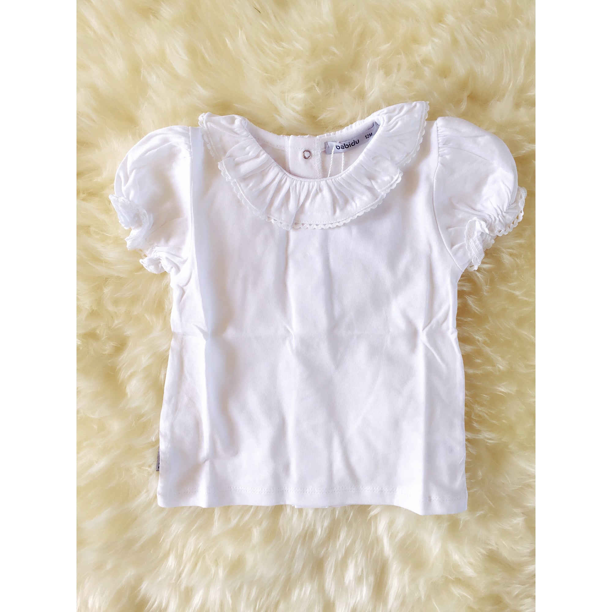 Plain White Short Sleeve Frill blouse